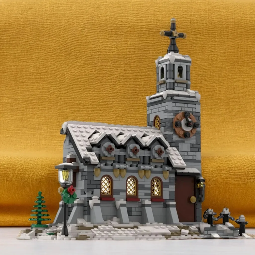 

1074 шт., маленькая зимняя церковь MOC, мини-рождественская часовня, образование, строительные блоки «сделай сам», игрушки на день рождения, подарок