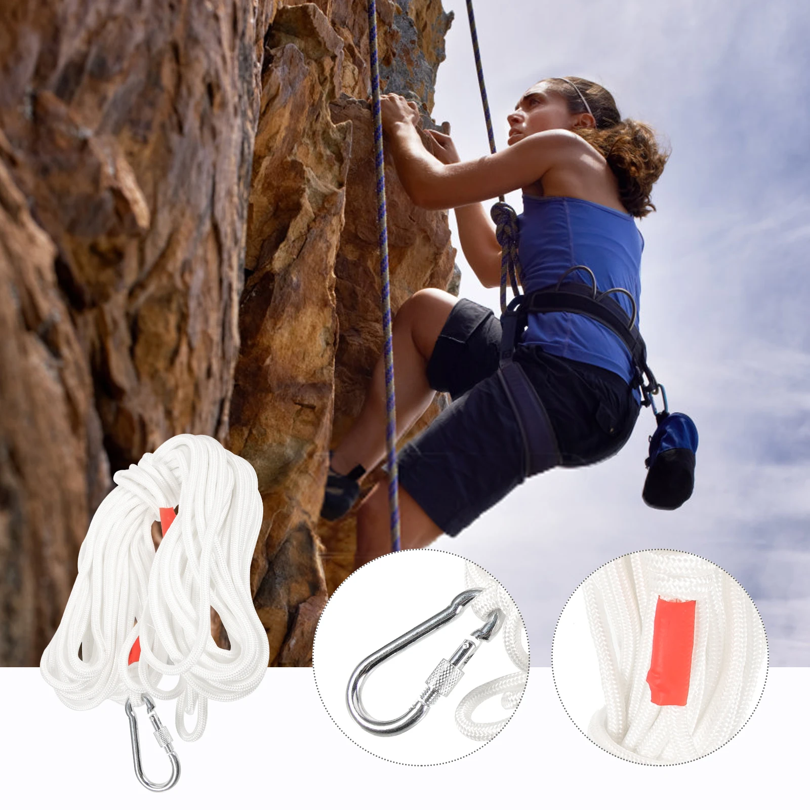 

High-Density Nylon Metal Climbing Rope with Hooks Long Durable Lightweight for Outdoor Hiking Rock Escape Emergency for Adults