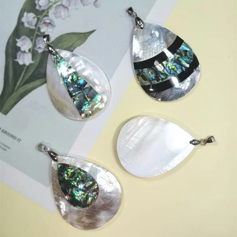 Charming Mother of Pearl Shell Natural Shell Splicing Water Droplet  Shape Pendant Jewelry Making DIY Necklace Accessories Gift