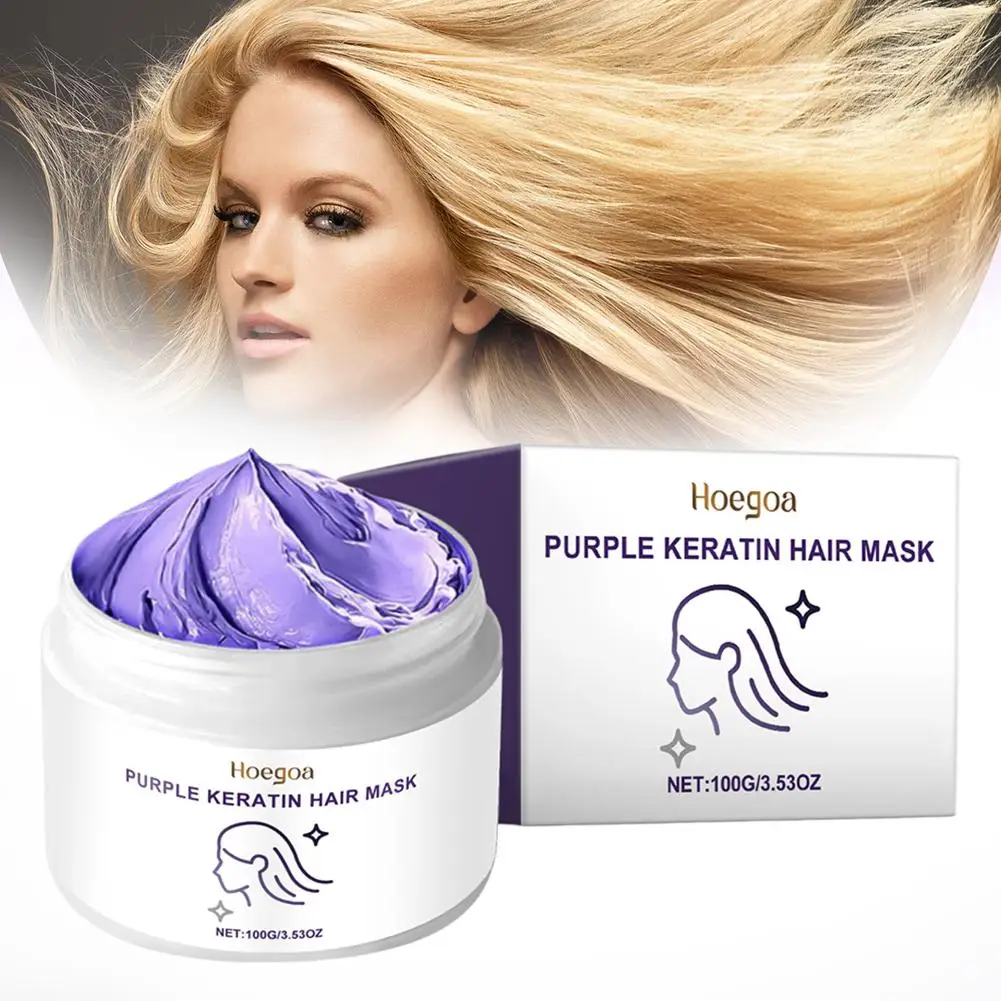 100g สีม่วง Keratin Hair Mask Keratin Treatment Hairs Conditioner Hair Care Essential Nourishing สําหรับผมแห้งเสีย Repai O1I5