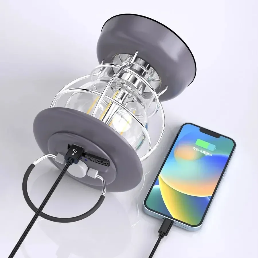 Retro Portable Camping Lantern 4000mAh USB Rechargeable Tent Lamp 3 Adjustable Modes Hiking Fishing Emergency Lighting Power Ban