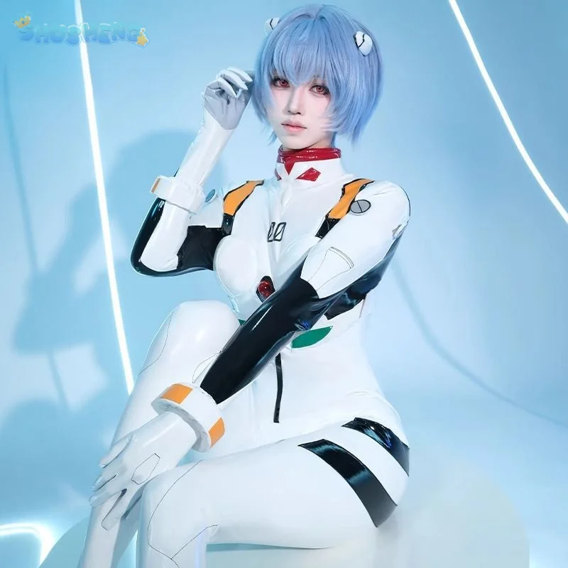 أزياء Ayanami Rei Anime EVA التأثيرية للهالوين من الجلد ملحقات بذلة ضيقة الدعائم مجموعة شعر مستعار بدلة معركة نسائية مثيرة #2