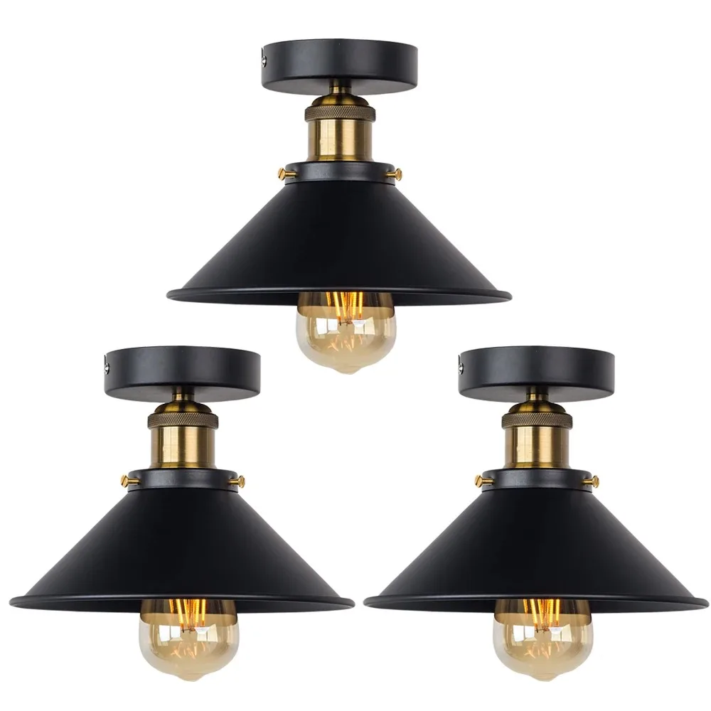 

Vintage Industrial Rustic Flush Mount Hat Ceiling Lamp Village Style Bedroom Corridor Light Creative Retro Metal Lamps