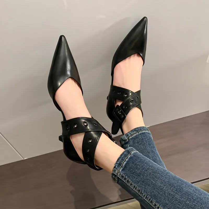 FEDONAS Women Pumps Sexy Fashion Point Toe Thin Heels Office Party Genuine Leather Buckle Shoes Woman Spring Summer New Arrival