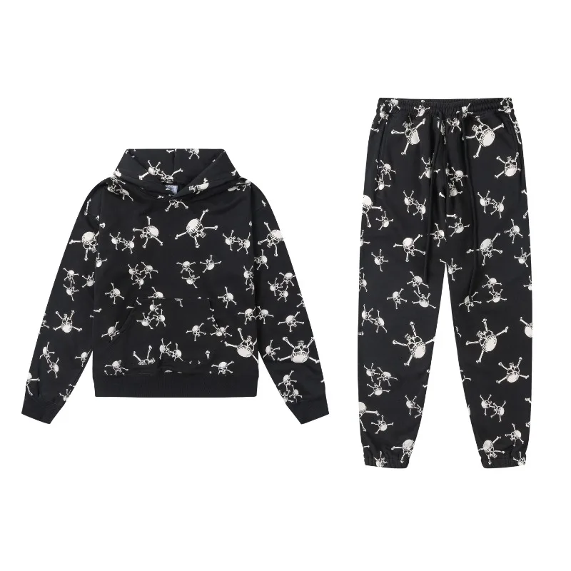 Vintage Saint Hoodies Sweatpant Heavyweight Cotton Washed Full Printed Skull Pattern Hiphop Men Women Hoody Sweatshirts