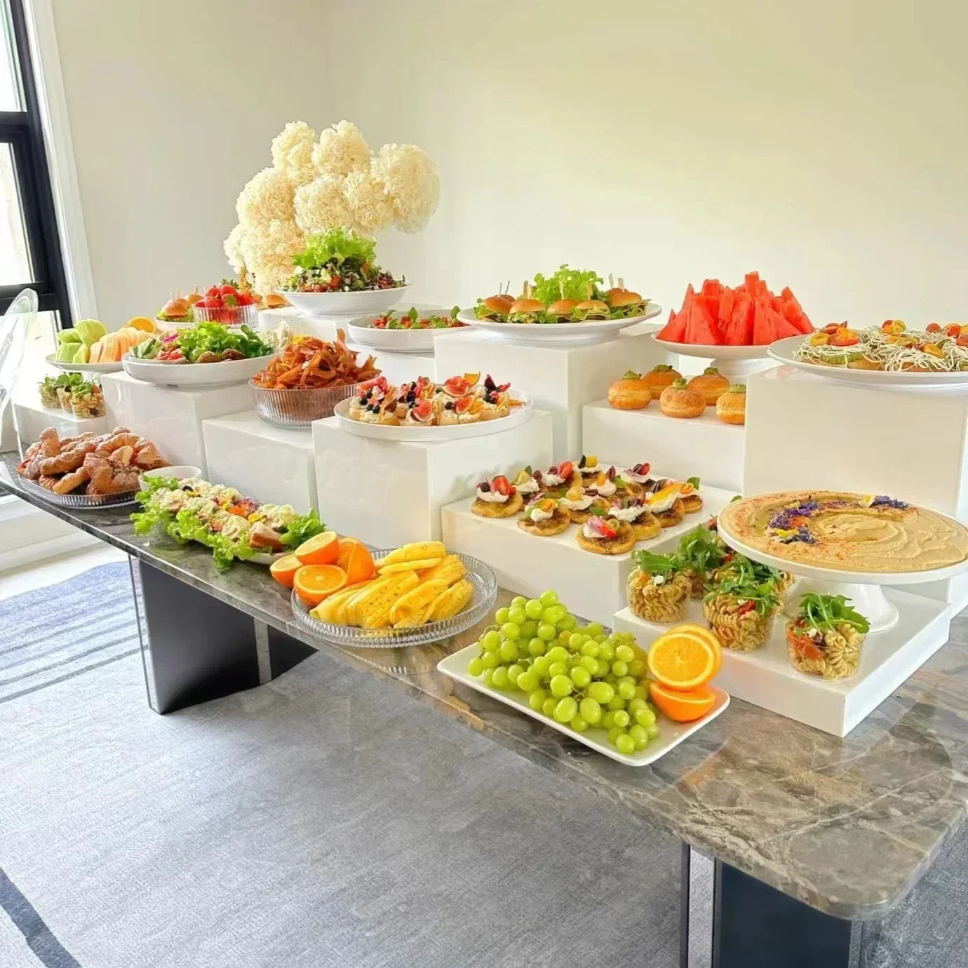 

hot 9pcs Set White Display Stand for Food Wedding Party Decor Dessert Food Display Cubes Risers Acrylic Food Risers Set