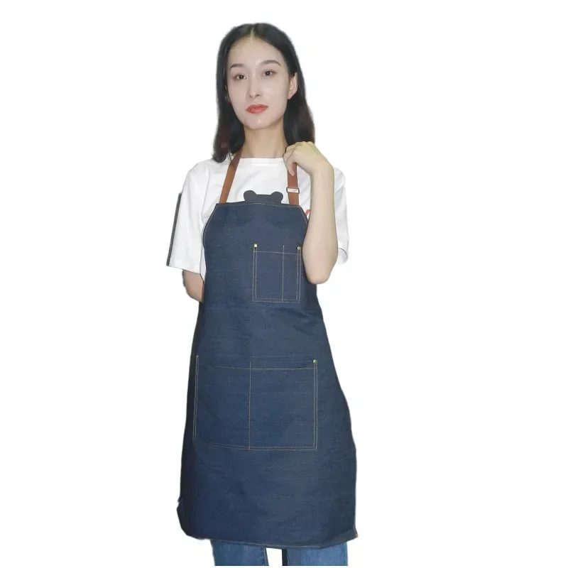 Cotton Hot Antifouling Aprons Unisex Uniform Denim Cowboy Simple Chef Cooking Aprons for Women Kitchen Apron