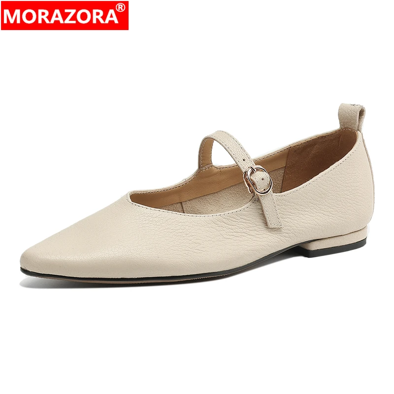 

MORAZORA/2025 Новые туфли из натуральной кожи, женские туфли на плоской подошве с острым носком, женские туфли Мэри Джейн на плоской подошве, весна-лето, повседневные модельные туфли