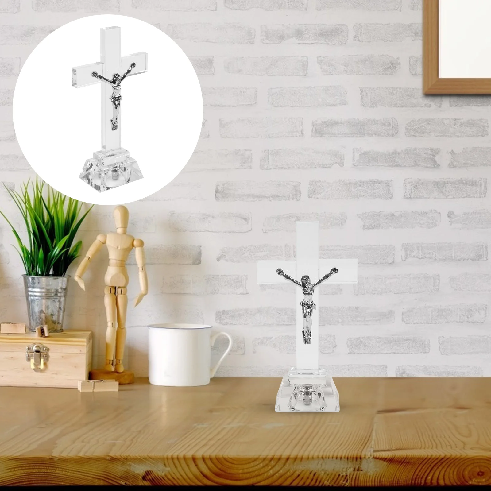 

Crystal Decorative Lamp Cross Ornaments Home Religious Adornment Unique Statue Church Desktop Decoration White Office