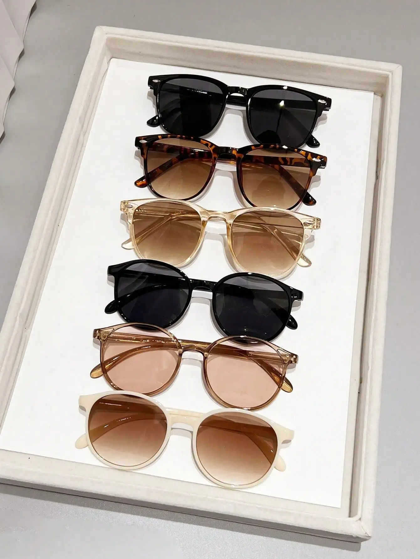6pcs Women's Round Mixed Classic Color Combination Fashion Eyeglasses Set For Summer Beach Vacation,Outdoor,Travel