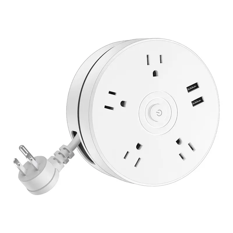 A25F-Retractable Power Strip With Extension Cord, 4 Outlets + 2 USB Ports - Portable For Travel, Home, And Office US Plug