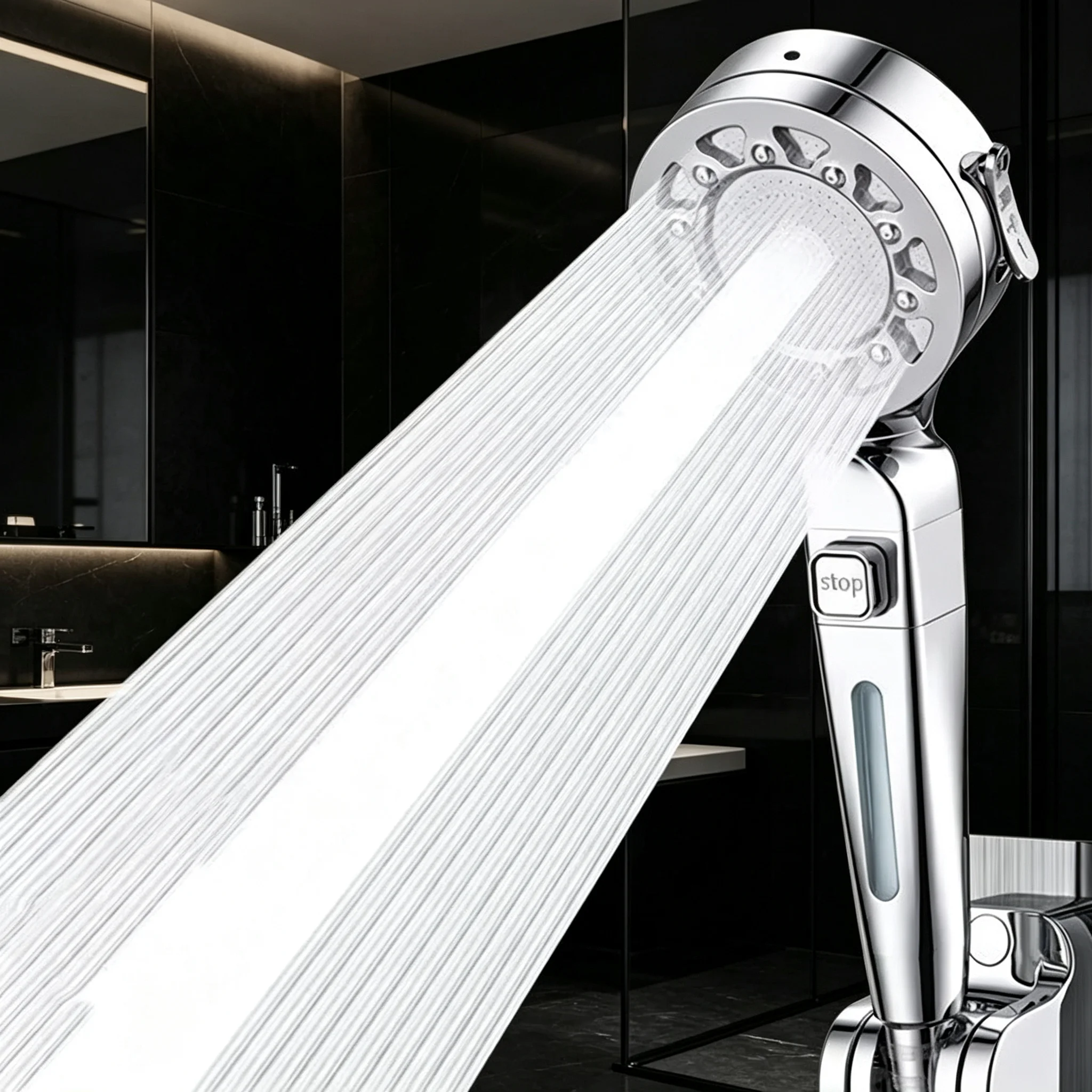 High Pressure Handheld 5 Modes Shower Head with Cotton Filters Chrome Water Saving Softener for Bathroom Daily Cleaning