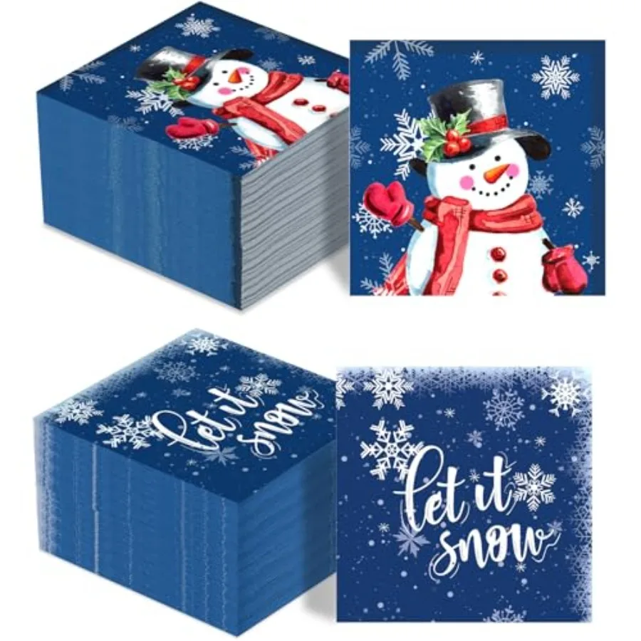 100 Pcs Christmas Snowman Paper pkins Winter Snowflake Cocktail pkins Holiday Let It Snow Beverage pkins for Xmas New Year Fami