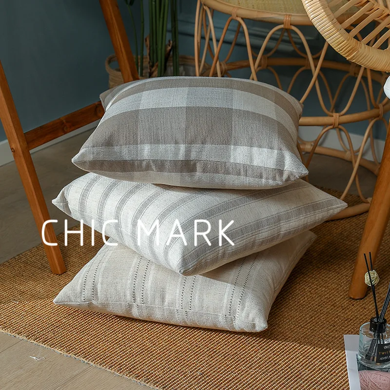 Withered Cross border Amazon Hot Selling Pillow Cover ins Linen Solid Stripe Checkered Modern minimalist Pillow Cushion Living R