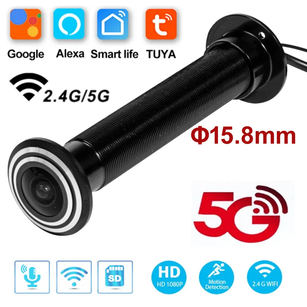 5G 2.4G WIFI 16MM Tuya Wifi Door Eye Camera Mini Peephole Door WifI IP Camera 1.66MM Wide Angle FishEye Audio TF Card Slot