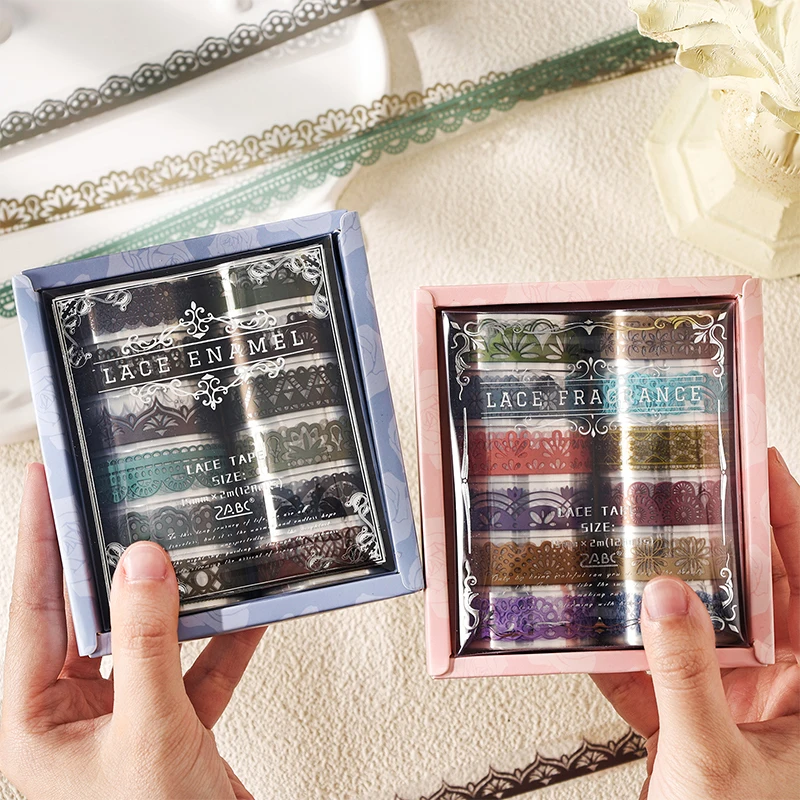 Mr.Paper 12Rolls/Box Vintage Lace PET Washi Tape Set Decorative Lace Border Tape for Journal Scrapbook & DIY Crafts