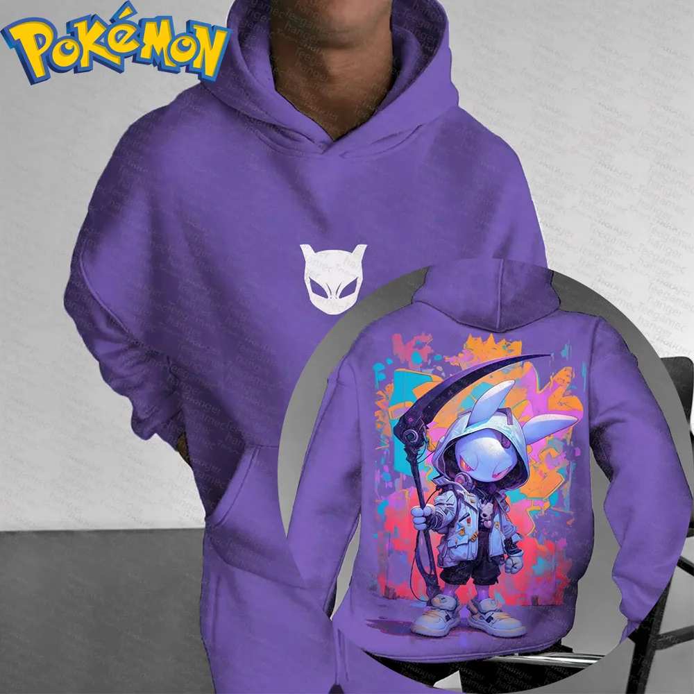 بوكيمون أنيمي بيكاتشو قلنسوة من القطن Harajuku فستان أطفال مع سروال داخلي طباعة شخصية أرجوانية مع غطاء محرك السيارة نمط ترشيش النيون قطعتين #1