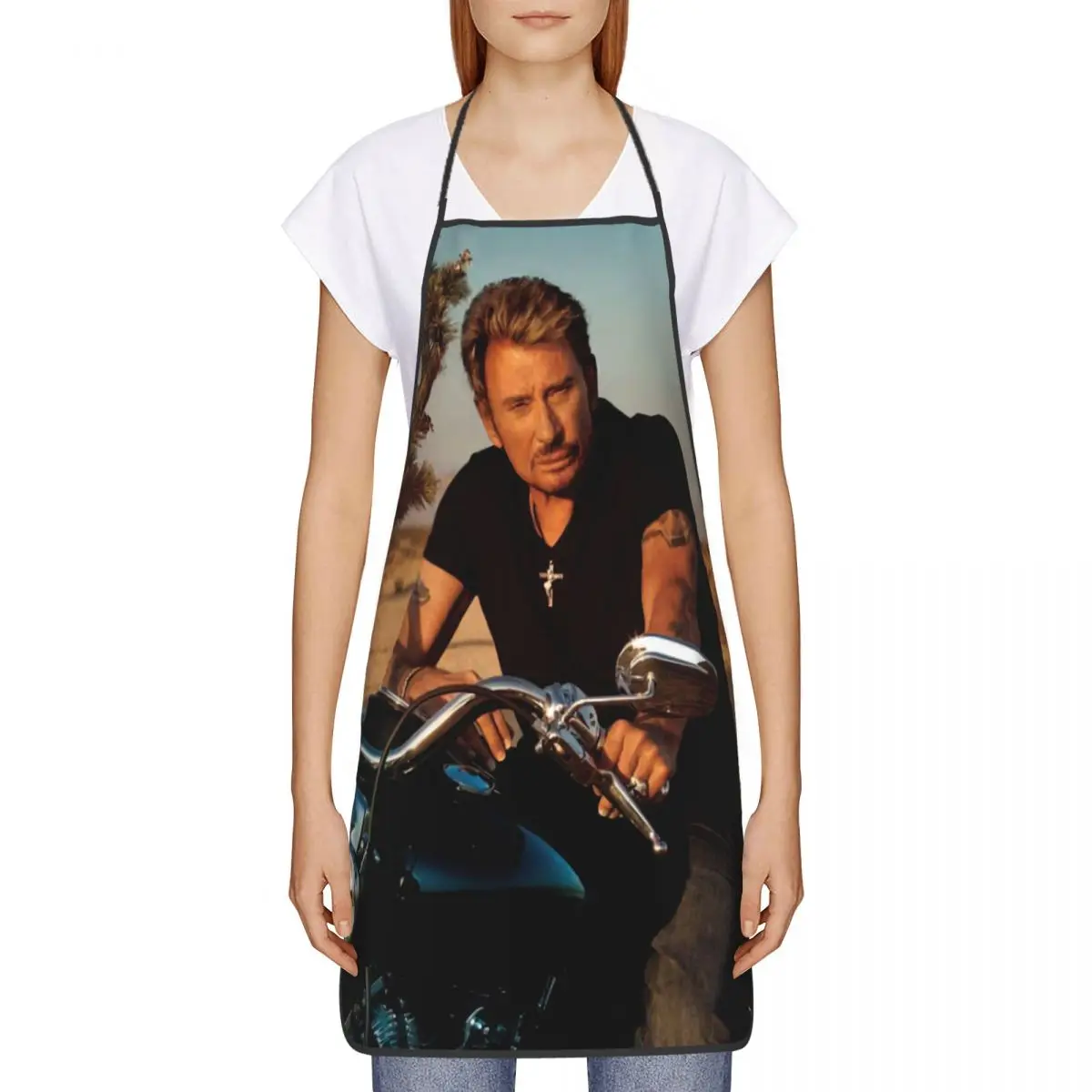 Motorcycle Johnny Hallyday Apron Women Men Unisex Bib French Rock Singer Kitchen Cooking Tablier Cuisine Chef Gardening