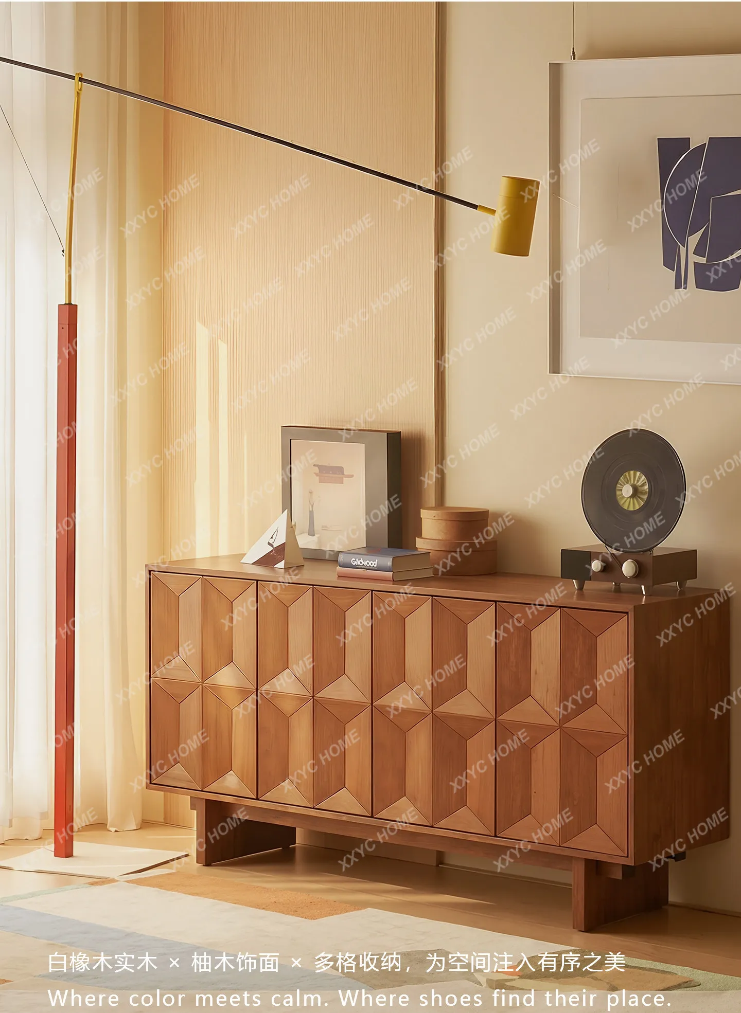 Mid Century Modern Sideboard Buffet Cabinet Solid Wood Base Vintage Storage Credenza with Drawers Large Capacity