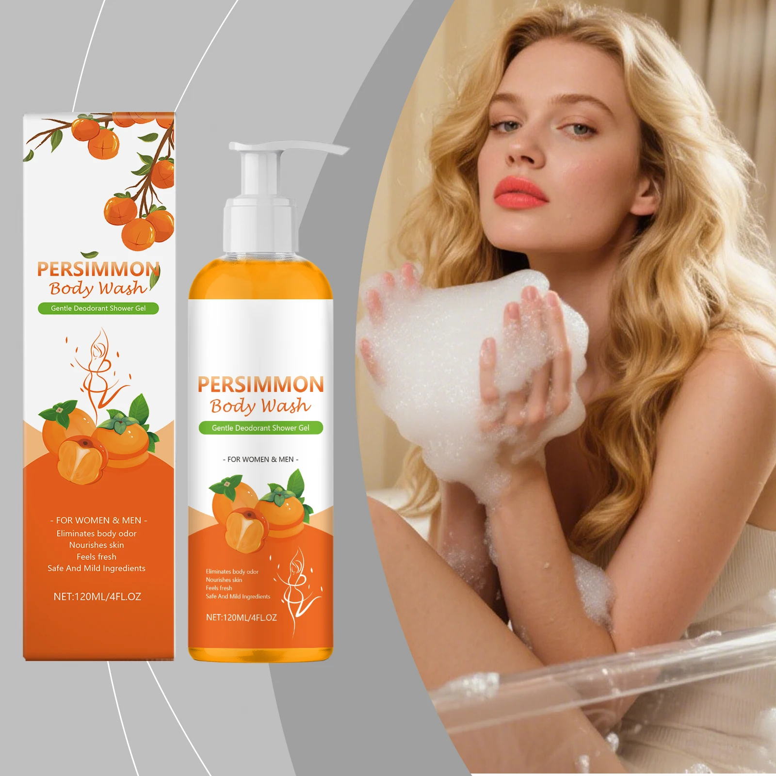 

Persimmon Exfoliating Shower Gel Deep Cleaning Dirt Maintain Water Oil Balance Improve Skin Texture Moisturiz Fragrant Body Wash