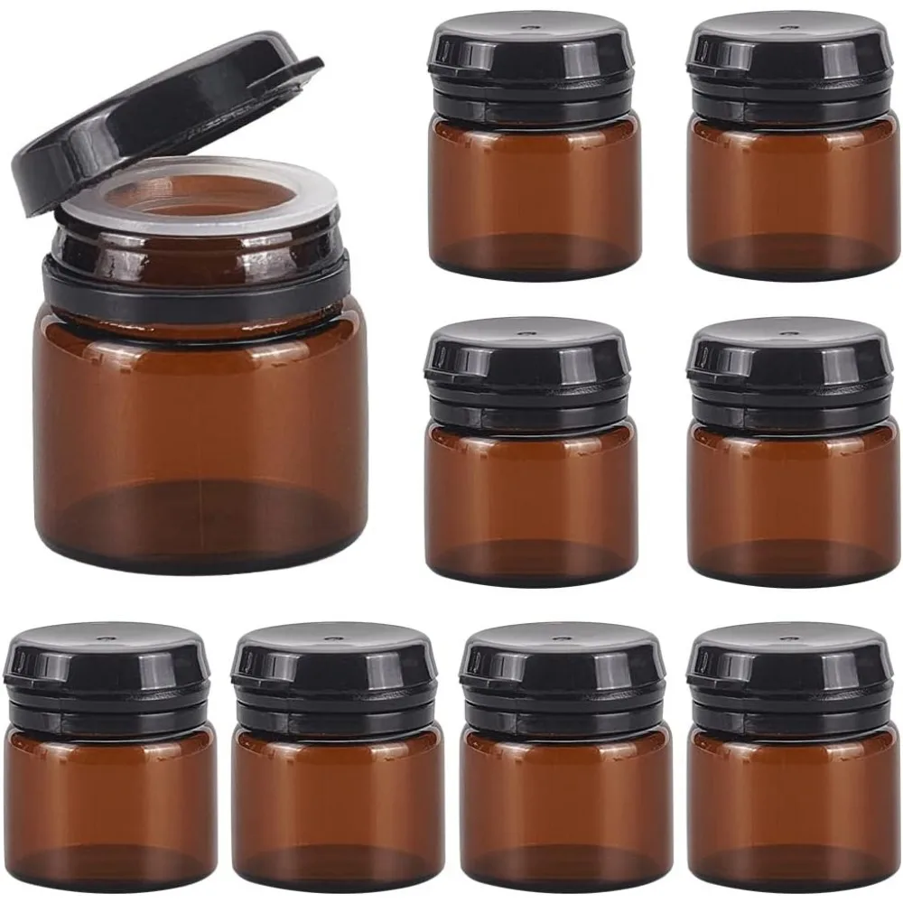 15 Pack 5g Round Amber Glass Cream Jars, Black Flip Top Lid Cosmetic Glass Jars with Leak-Proof Gasket for Lotion, Cream