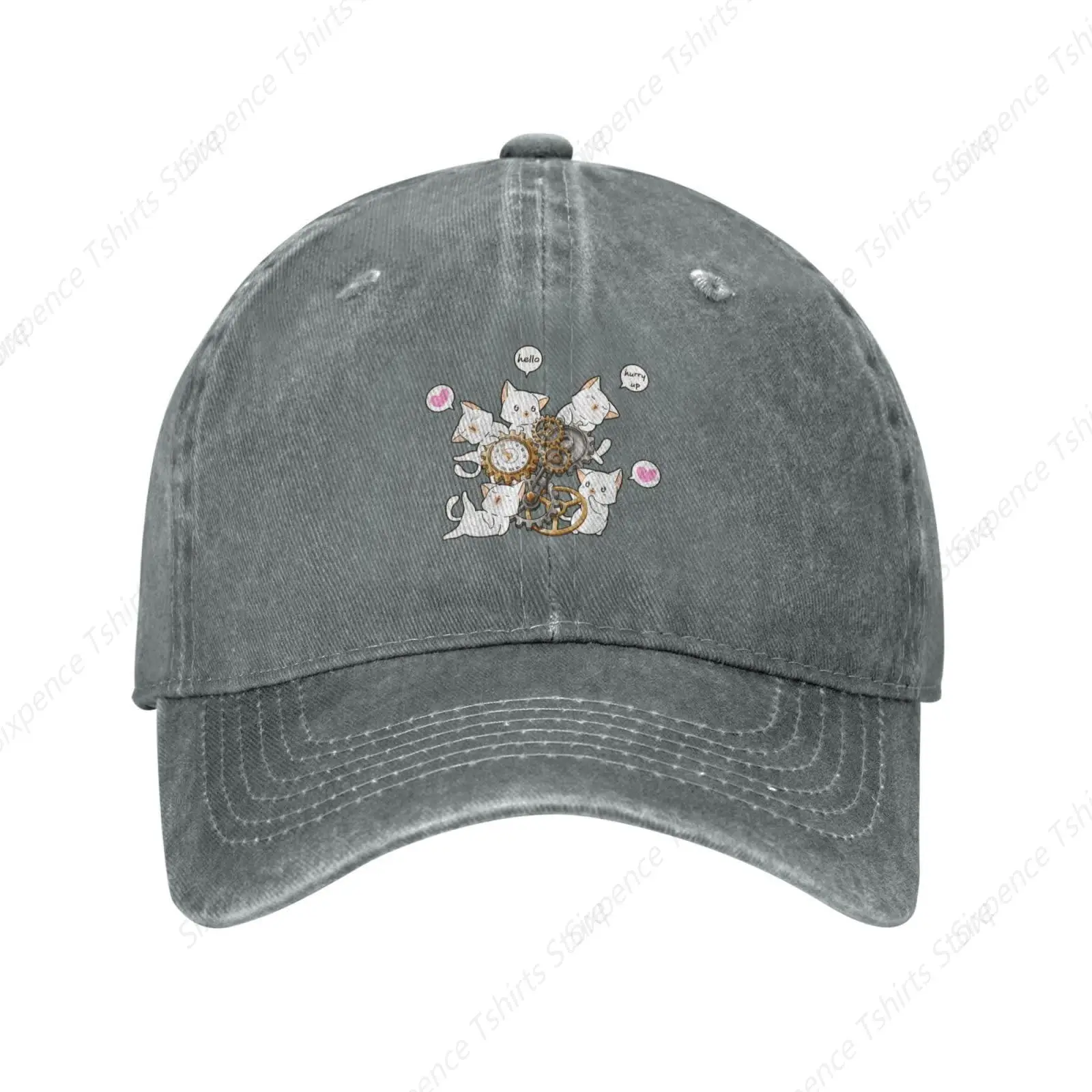 Cute Cat and Clock Baseball Cap for Men Women Hats Denim Trucker Caps Dad Hat