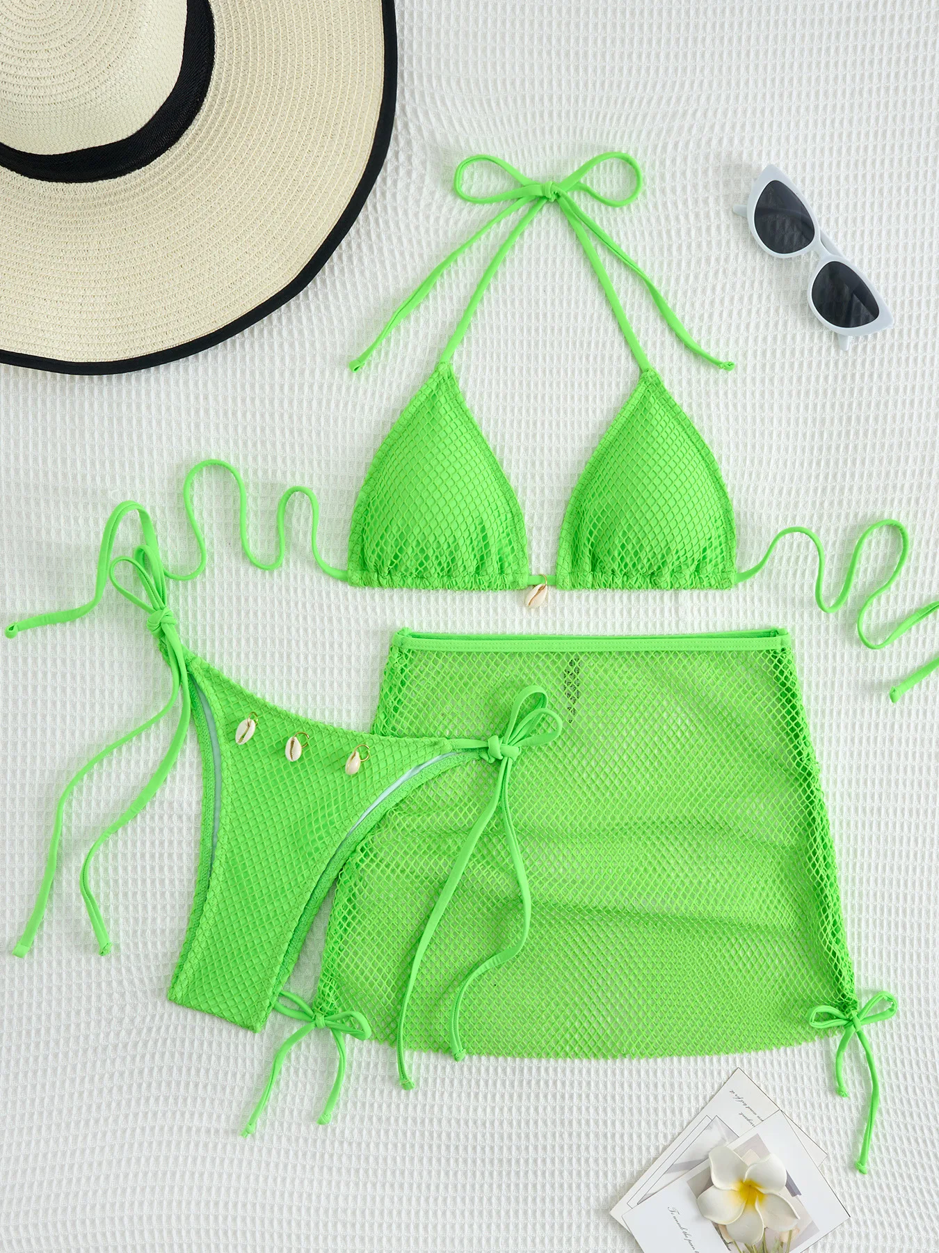 2025 Summer New Simple Solid Color Women Split Bikini Sexy Strap Female Beach Swimsuit Three Piece Sets