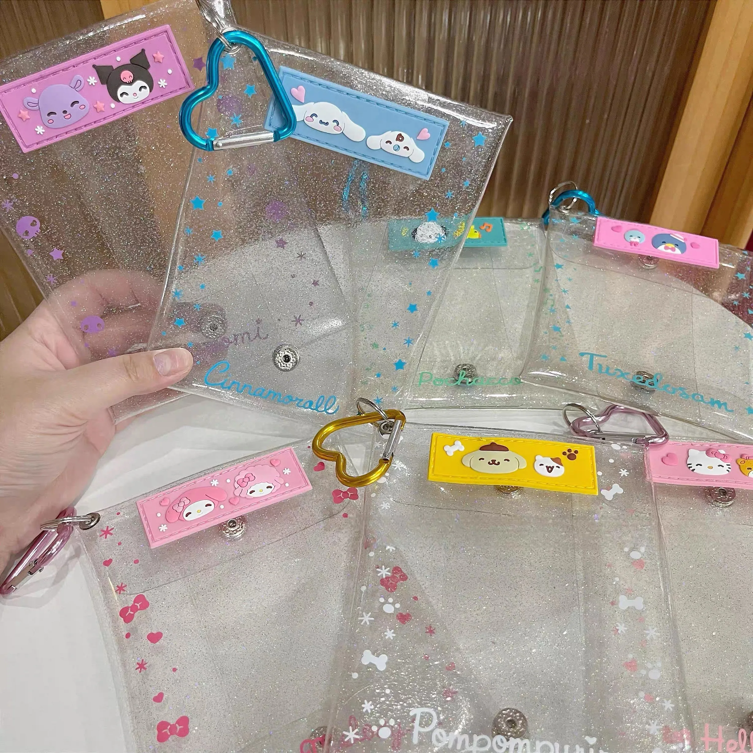 Kawaii Sanrio ПВХ уродливый брелок для ключей с рыбой, сумка для хранения боли, прозрачная сумка для хранения cinnamoroll My Melody, карточка для заметок, ID фото, сумка для хранения кукол