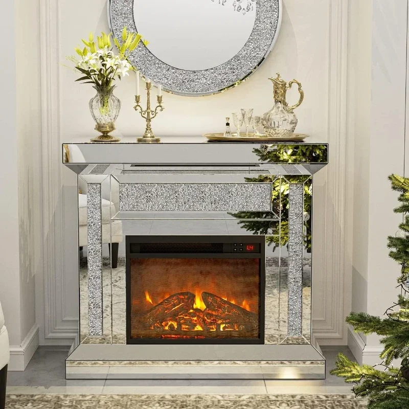 Contemporary Cheap Living Room Furniture Art Deco Mirrored Electrical Fireplace No Heat