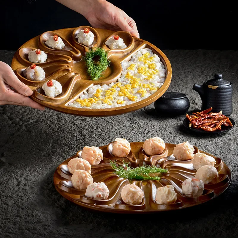 Round Walnut-flavored Dessert Plate, Restaurant Snack Plate, Sushi Plate, Molecular Cuisine Wooden Characteristic Tableware