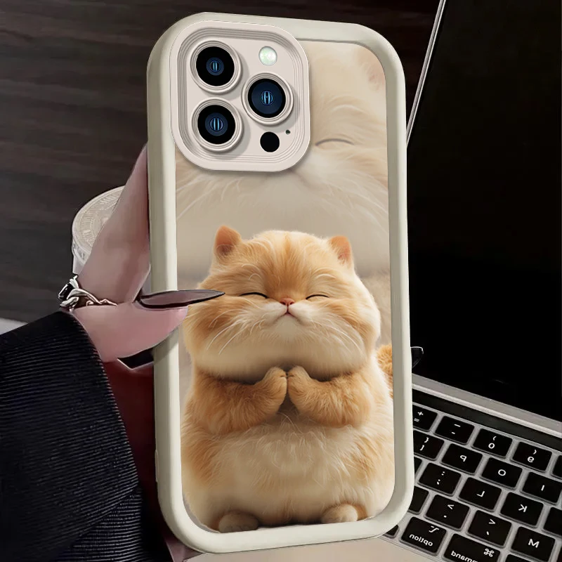 لطيف مضحك الدهون القط قضية الهاتف آيفون 16 16E 15 14 13 12 11 برو ماكس X XS X S ماكس XR SE 2020 SE4 7 8 للصدمات الغطاء الخلفي