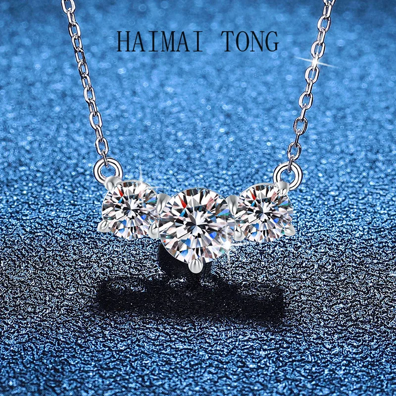 

HAIMAITONG PT950 platinum European and American cross-border D-color moissanite necklace, pendant collarbone chain female, three
