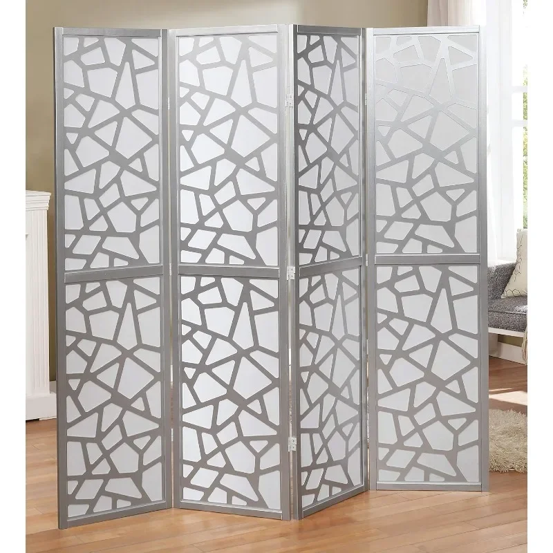 Giyano 4 Panel Screen Room Divider, Sliver