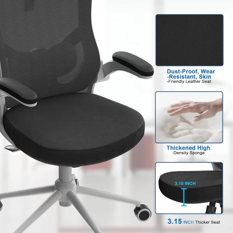 Home Office Chair, Ergonomic Comfy Desk Chair, High Back Computer Chair- Adjustable Headrest with Flip-Up Arms, Lumbar Support,