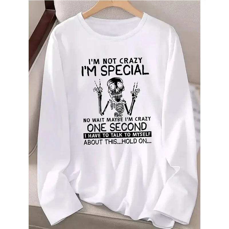 Women's Humorous Skeleton Peace Sign Graphic Long Sleeve T-Shirt 