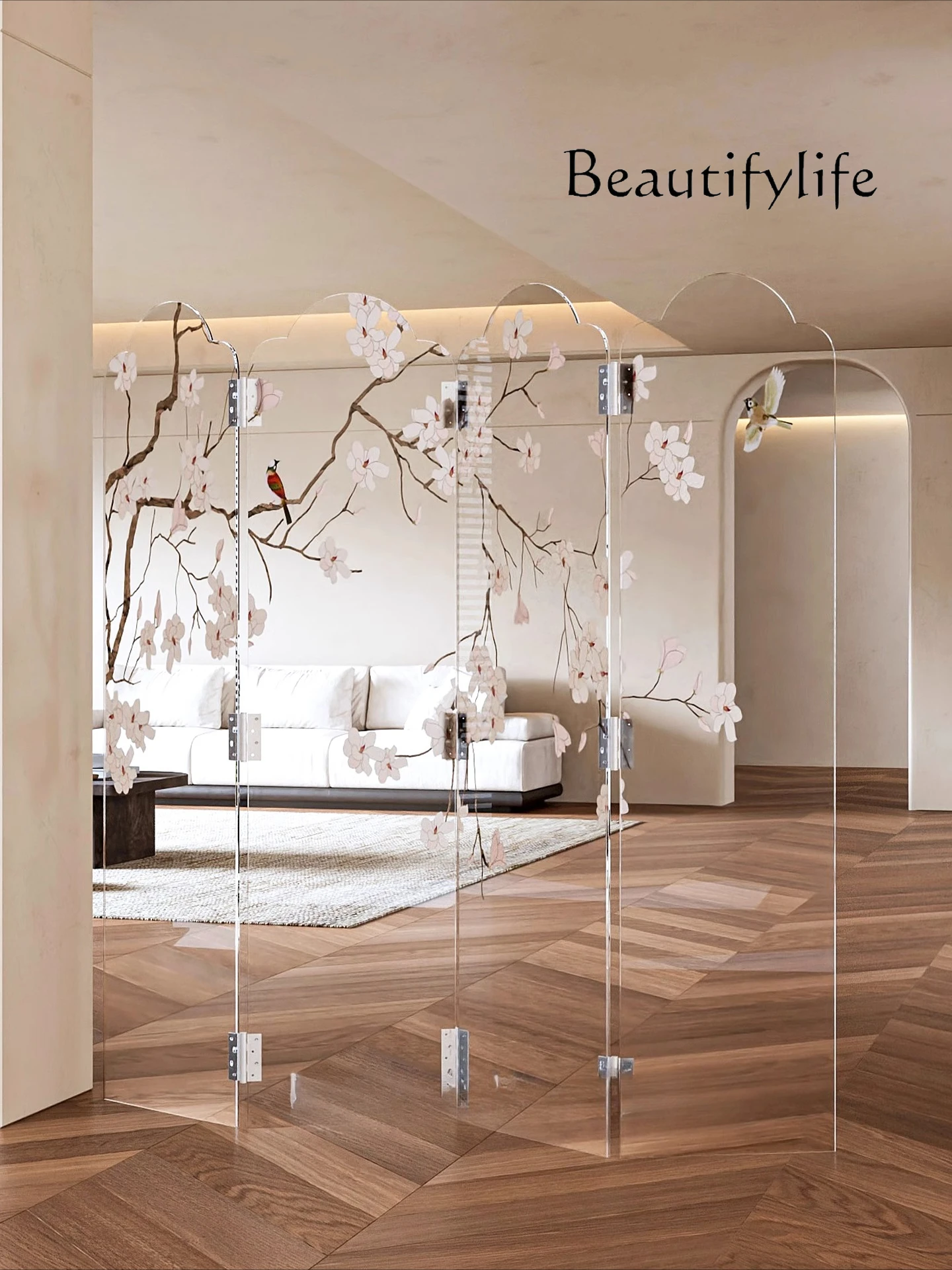 

New Chinese acrylic screen simple living room foldable mobile blocking semi-transparent light-transmitting screen