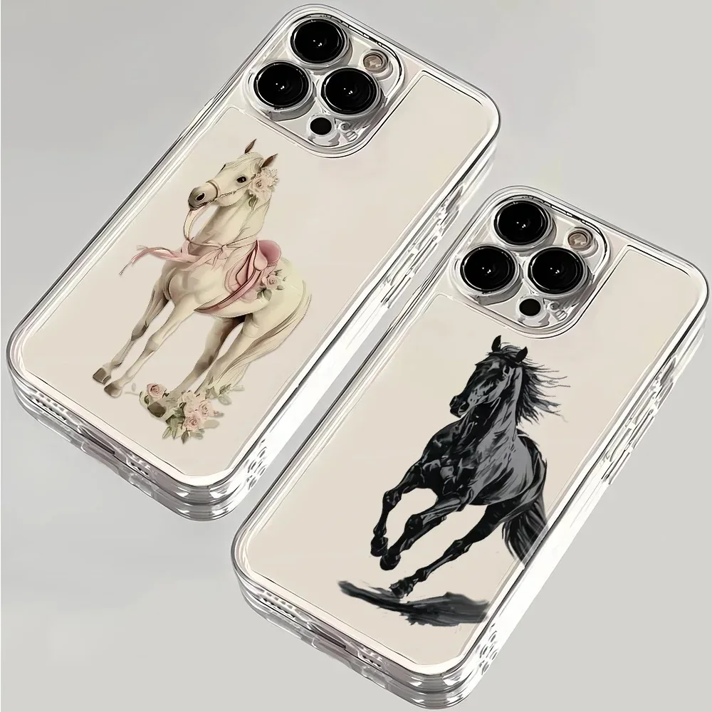 

Black And White Horse Phone Case For iPhone 13 11 12 14 Plus 15 16 17 Pro Max 17 Air 16E Soft Silicone Protective Phone Cover