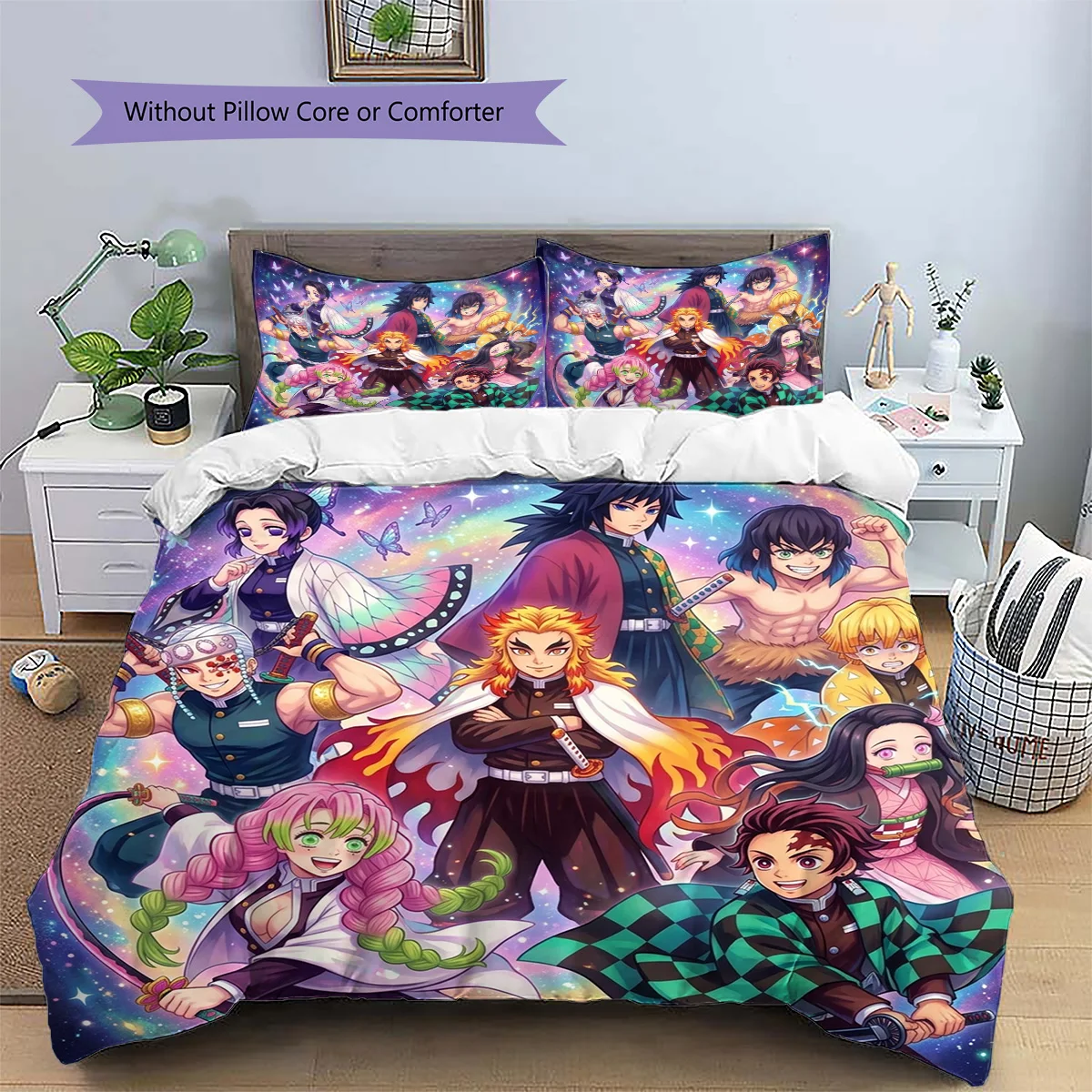 Demon Slayer Tanjiro Patterned Pillowcase & Duvet Cover Set Modern Anime Bedding Bedroom Interior Decoration for Fans.-TING