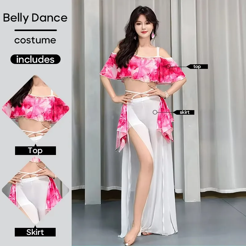2 Pcs Set Top& Skirt Belly Dance Costume Suit Women Stage Performance Clothes