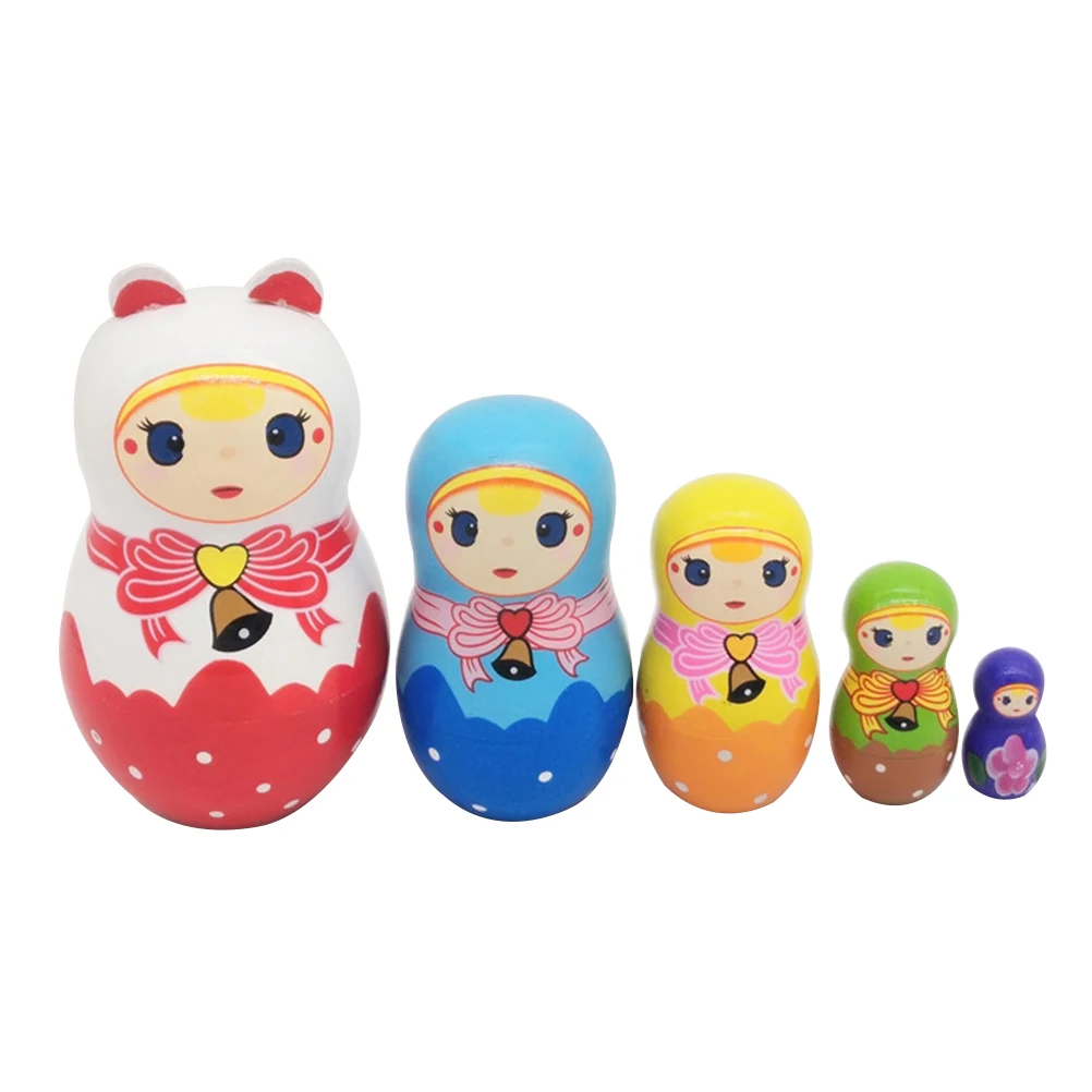 

5pcs Little Girl Russian Nesting Toys Home Decoration for Children Craft Gift Valentine's Day Gift