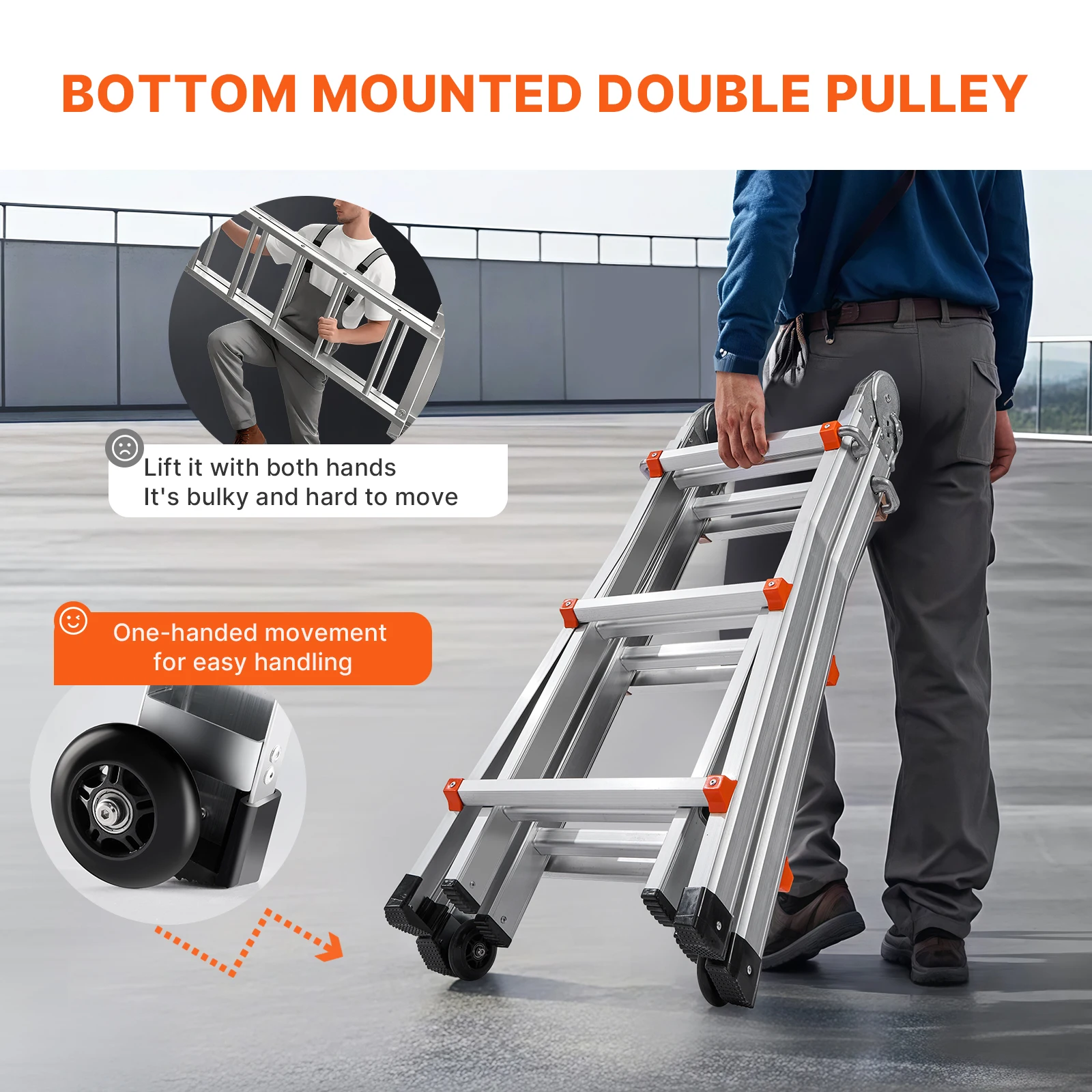 VEVOR Telescoping Ladder A Frame Compact Aluminum Extension Ladder Multi-Function Portable Collapsible RV Ladder for Homework view 3
