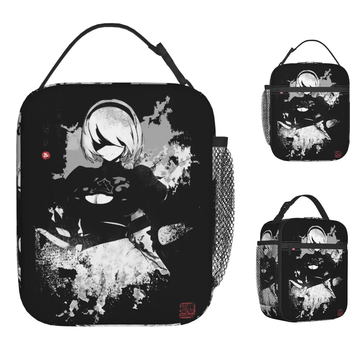 NieRAutomata 2B Japón bolsa de almuerzo portátil fiambrera adulto Picnic gráfico bolsa refrigeradora ocio impermeable bolsa bolsas de comida