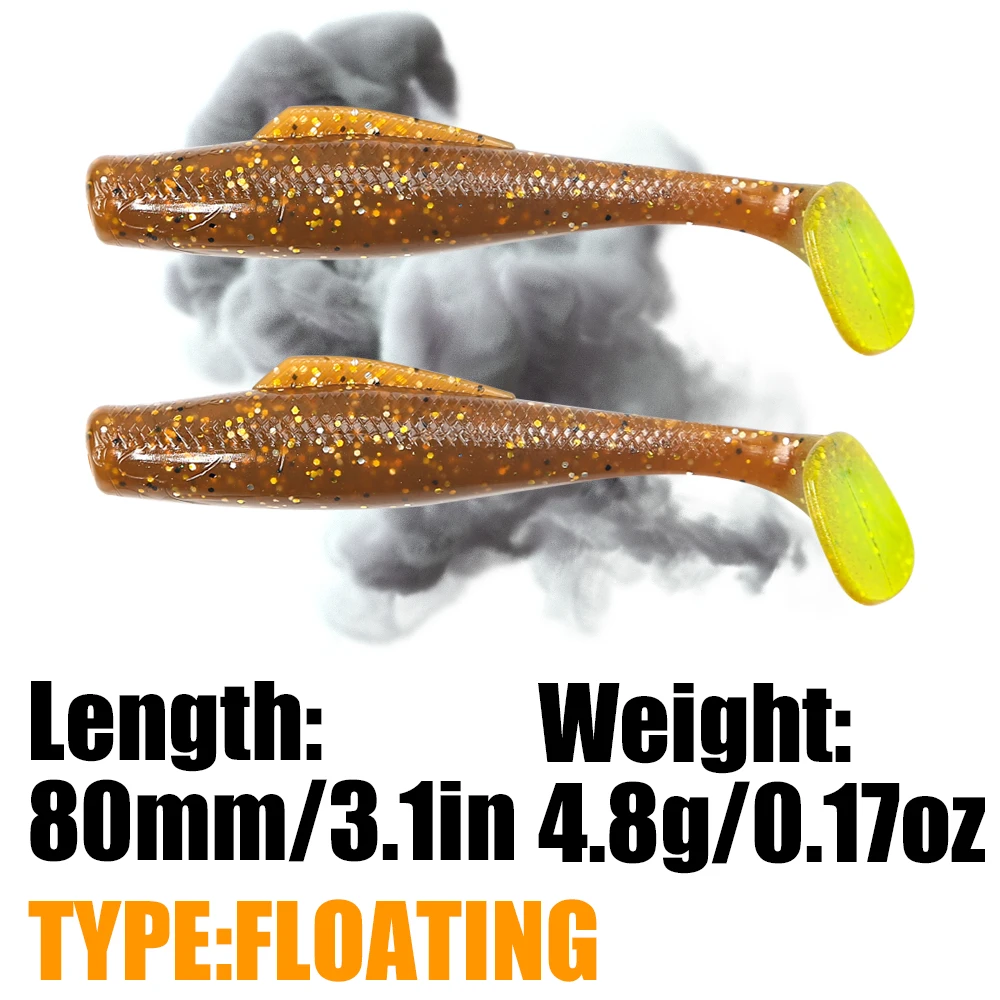 PEAK 80mm Floating Soft Lures Baits Fishing Lure Leurre Shad Double Color Silicone Bait T Tail