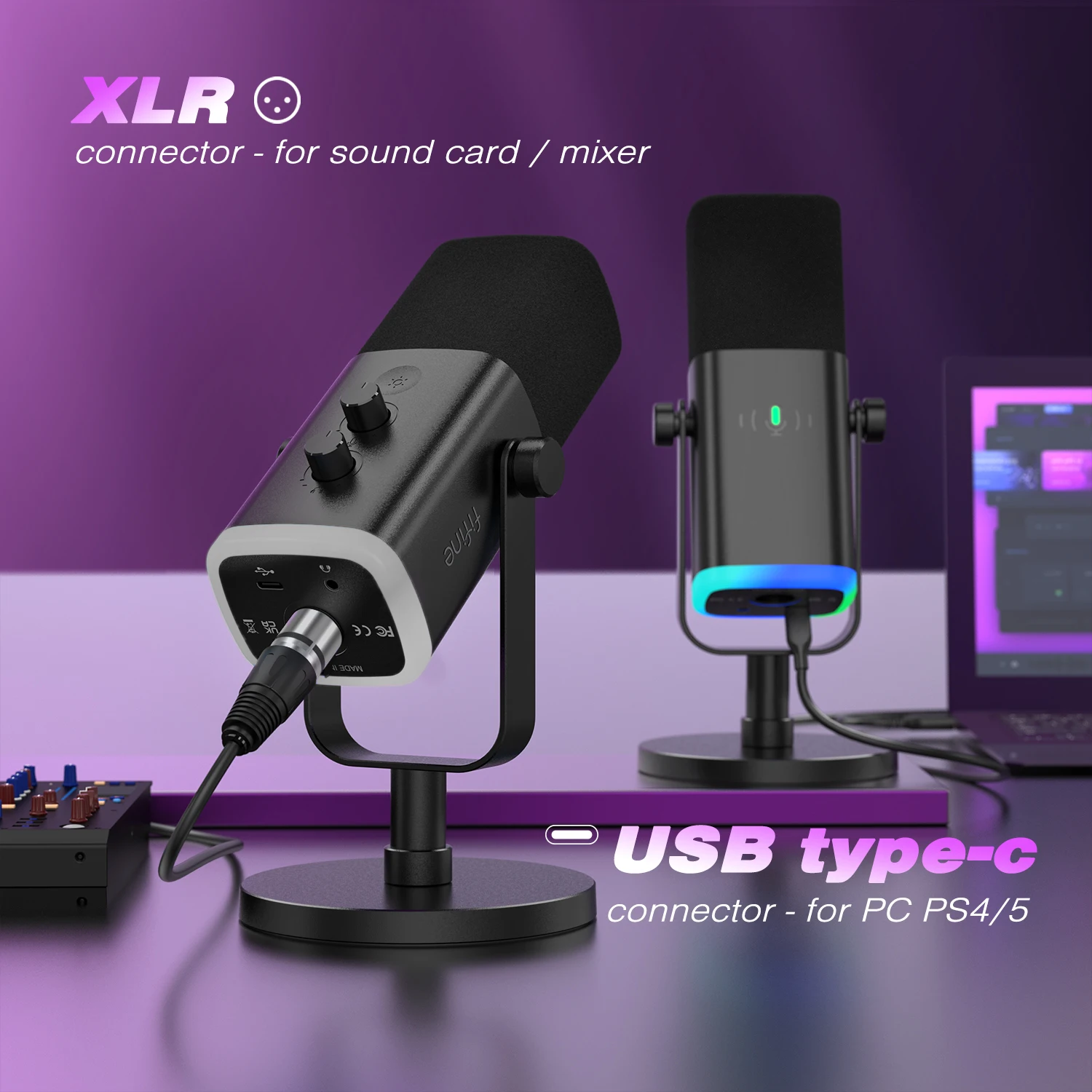 FIFINE USB/XLR Динамический микрофон с сенсорной кнопкой отключения звука, разъемом для наушников, управлением ввода-выводами, микшером PS5/4, игровым микрофоном Ampligame AM8