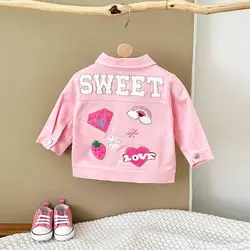 0-3Y Baby Girls Clothes Denim Coat Embroidered Cute Strawberry Jacket Autumn Winter Stylish Top Infant Girls Coat Lapel Workwear