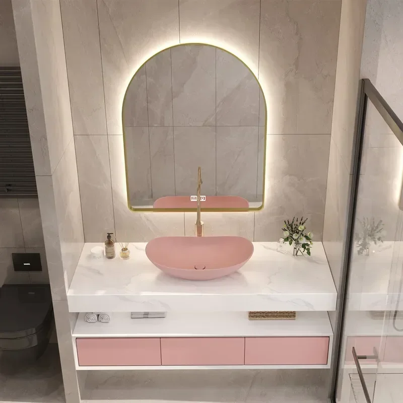 Stone Plate Double Laer Bathroom Cabinet Combination Solid Wood Washbasin Bathroom Washstand Sink Table Basin