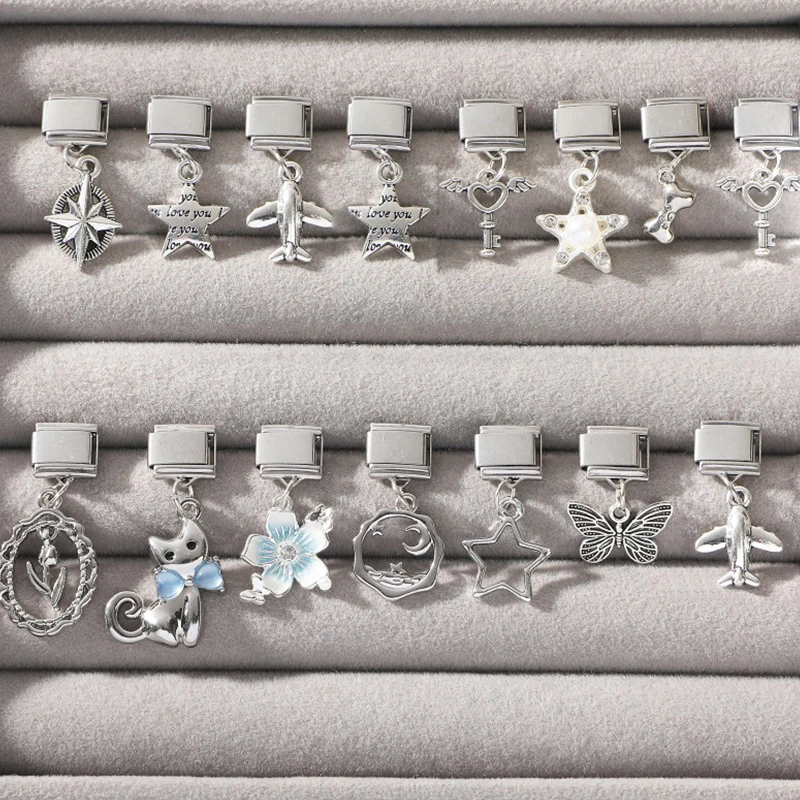 Estrela cereja fishtail lua gato pata medusa pingente italiano charme link de aço inoxidável caber 9mm pulseira feminina diy fazendo jóias