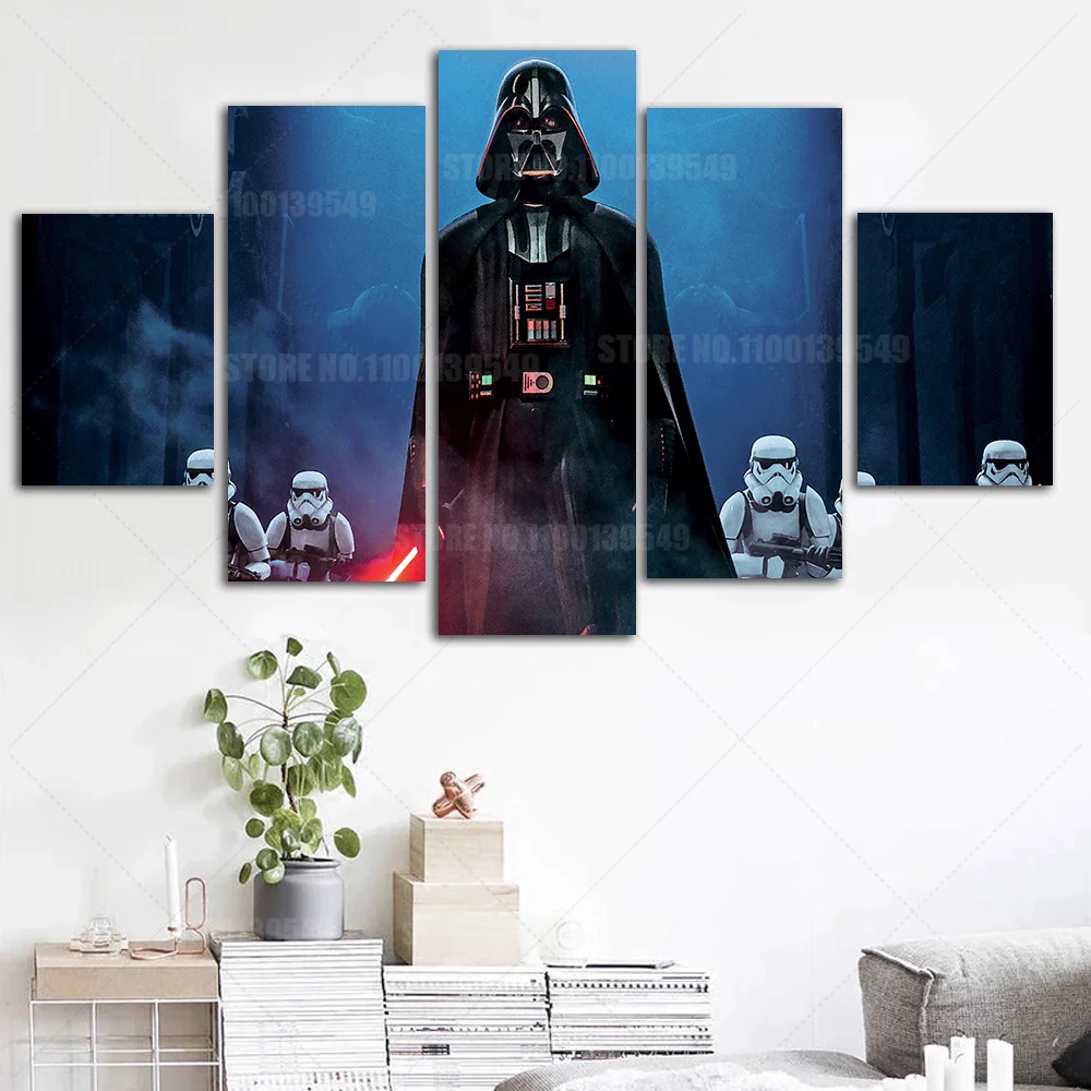 Star Wars Canvas Set 5 Panel Disney Movie Darth Vader Poster Modular Paintings Wall Art Canvas Pictures For Living Room Decor