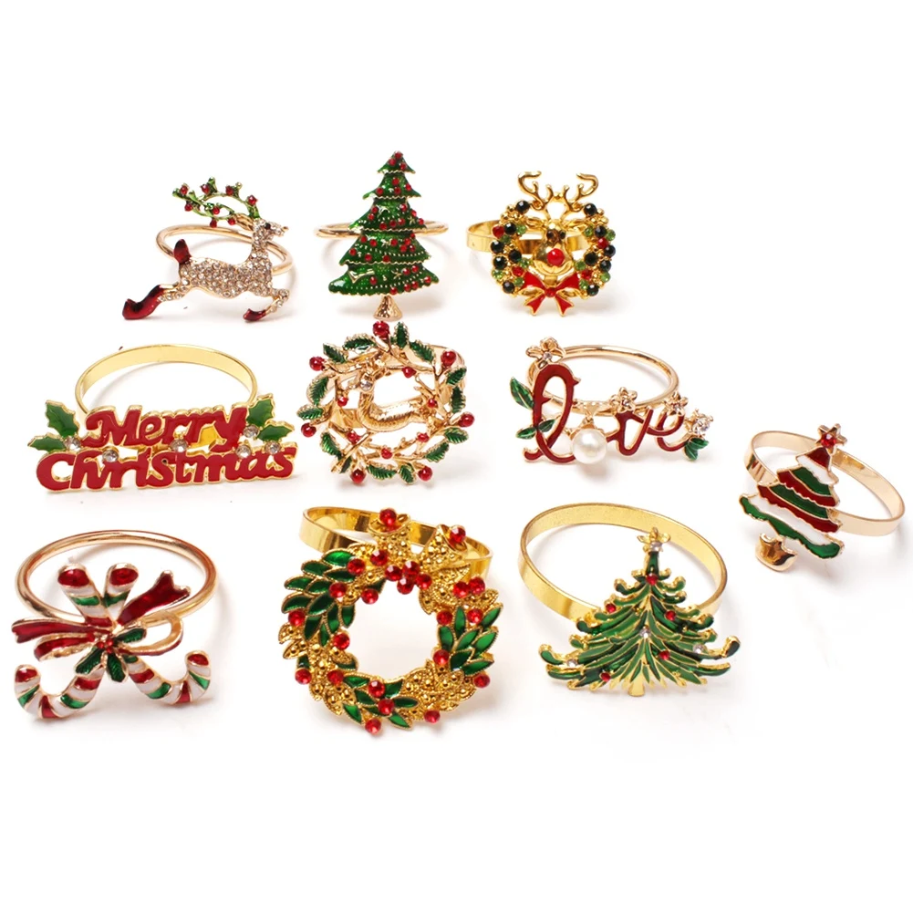 Christmas Napkin Rings - Set of 10 Napkin Holder Rings for Holiday Christmas Table Decoration Elk Napkin Buckle