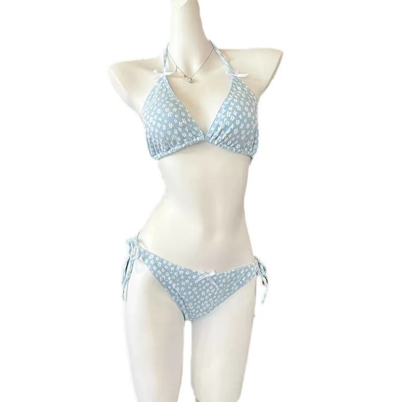 섹시한 한국 패션 보수적 인 꽃 프린트 비키니 세트 4pcs 수영복 메쉬 커버가있는 신축성있는 허리 반바지 smock 수영복